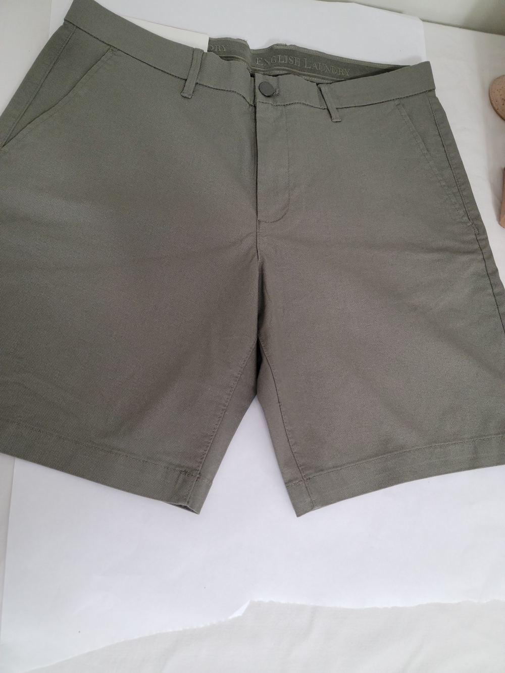 English Laundry Olive Cotton-Blend Flat Front Shorts